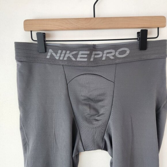 Nike Pro Warm Grey Tights Baselayer Leggings Workout Running Men's L - Picture 4 of 9